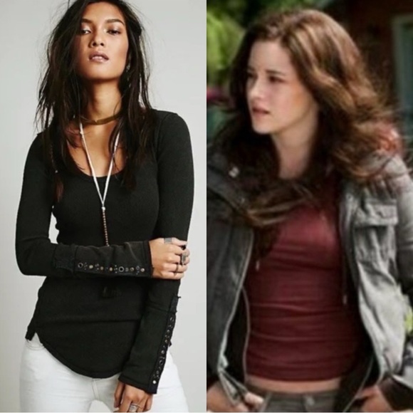 Free People Tops - FREE PEOPLE Moto Studded Thermal Long Sleeve Top Shirt Tunic